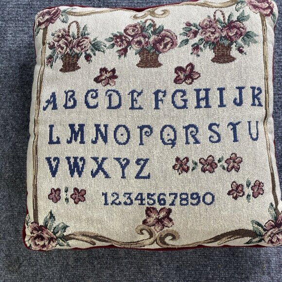 Vintage Tapestry ABCs Throw Pillow Alphabet 123s Floral Sampler Teacher‎ Nursery - Picture 3 of 10